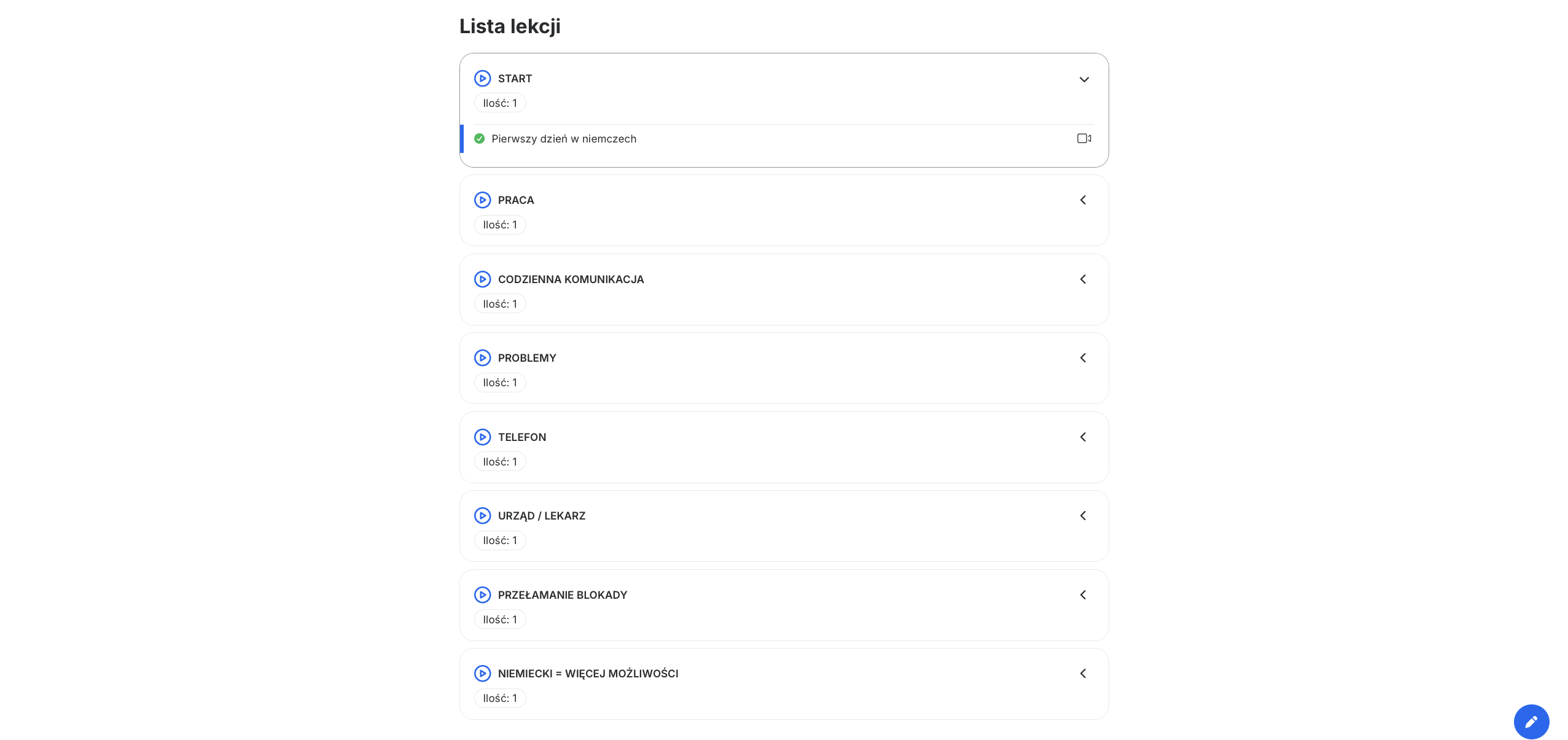 Lista lekcji kursu niemieckiego